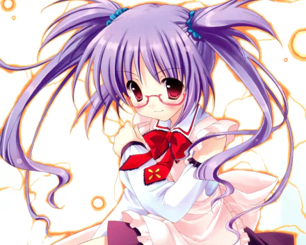 red eyes purple hair glasses apron twintails Anime Original HD Desktop Wallpaper | Background Image