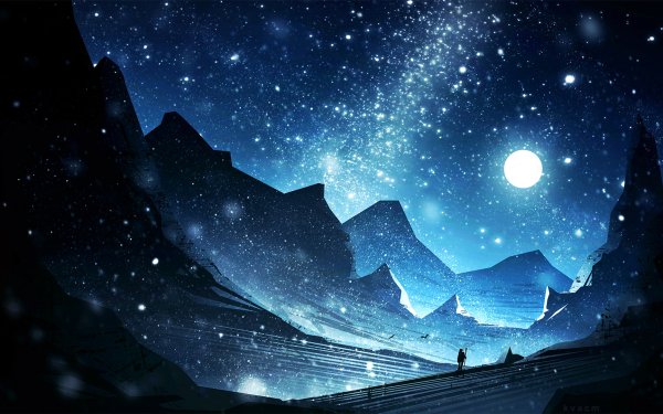 Fantasy Landscape Night Mountain Star Moon HD Wallpaper | Background Image