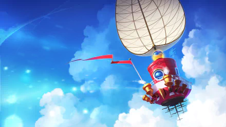 HD desktop wallpaper from the video game Super Mario Odyssey, featuring a vibrant scene with Mario's airship floating in a bright, cloud-filled sky.