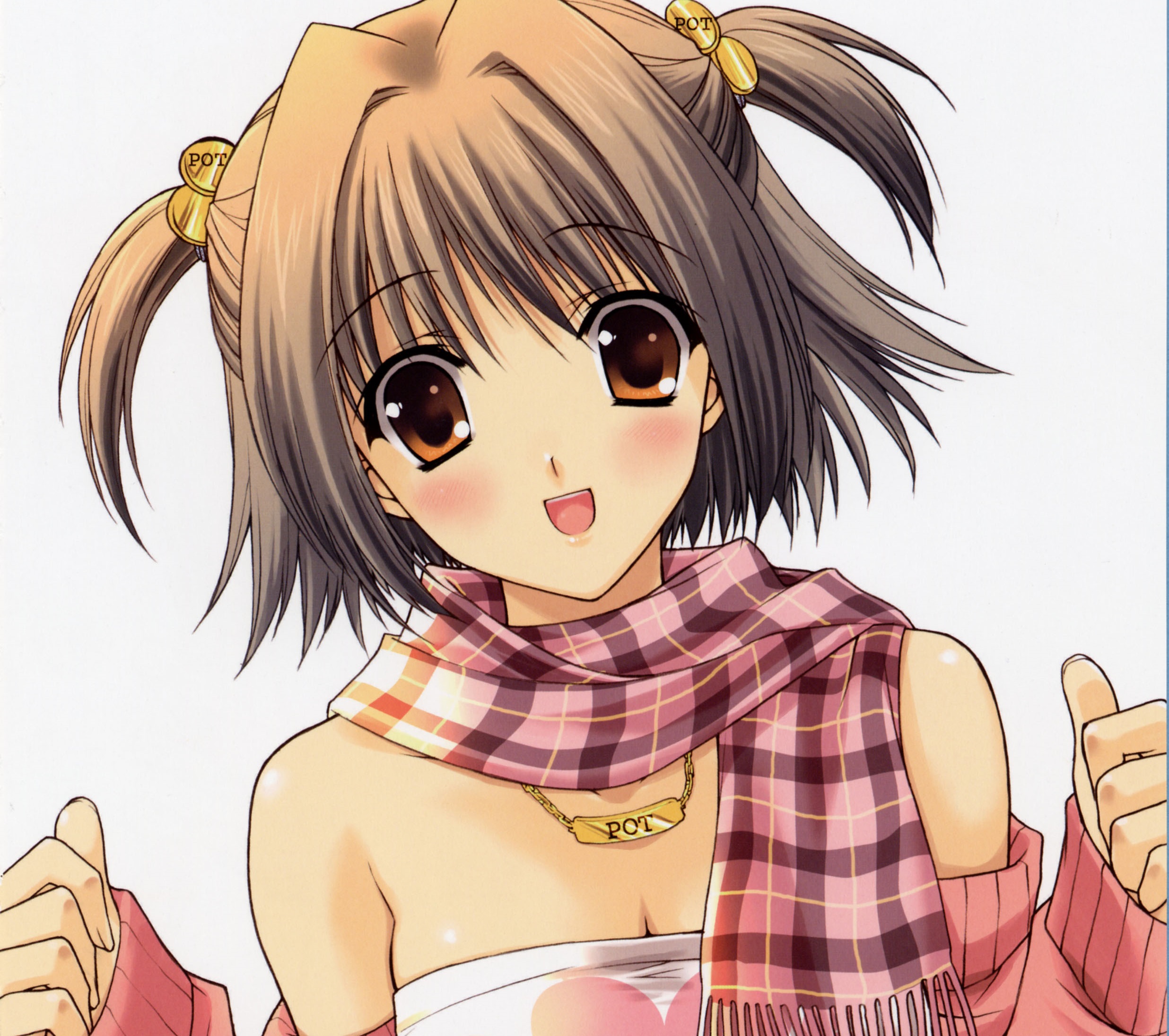 Download Twintails Brown Eyes Blush Smile Brown Hair Short Hair Scarf ...