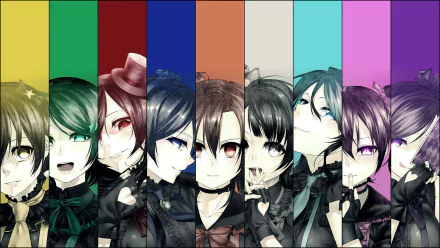 HD desktop wallpaper of Love Live! idols—Nozomi Tojo, Nico Yazawa, Umi Sonoda, Maki Nishikino, Kotori Minami, Honoka Kousaka, Hanayo Koizumi, Rin Hoshizora, Eli Ayase in stylized portraits.