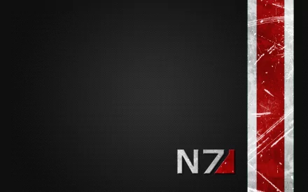 HD desktop wallpaper featuring the iconic N7 logo from the video game Mass Effect, set against a sleek black background with a textured red stripe on the side.