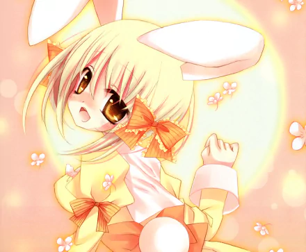 blonde bow (Clothing) short hair blush smile bunny ears Anime Original HD Desktop Wallpaper | Background Image