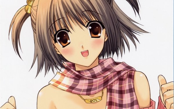 Anime Original Scarf Short Hair Brown Hair Smile Blush Brown Eyes Twintails HD Wallpaper | Background Image
