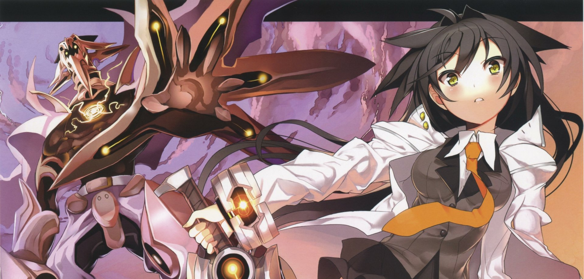 Download Yellow Eyes Sword Mecha Tie Blush Black Hair Long Hair Anime Original 4k Ultra HD Wallpaper by CH@R