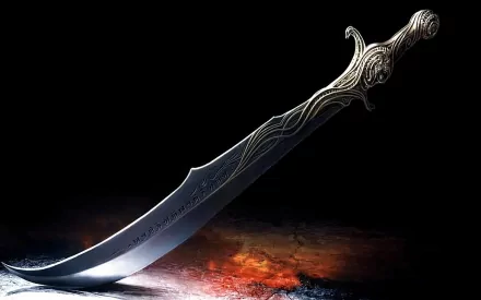 A striking HD desktop wallpaper featuring a beautifully designed sword, embodying the essence of fantasy and adventure from the Prince of Persia series, showcasing the blade's intricate details.