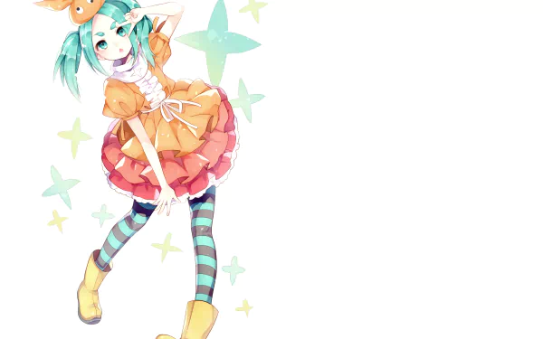 boots orange dress dress twintails short hair green eyes green hair Yotsugi Ononoki Anime Monogatari (Series) HD Desktop Wallpaper | Background Image
