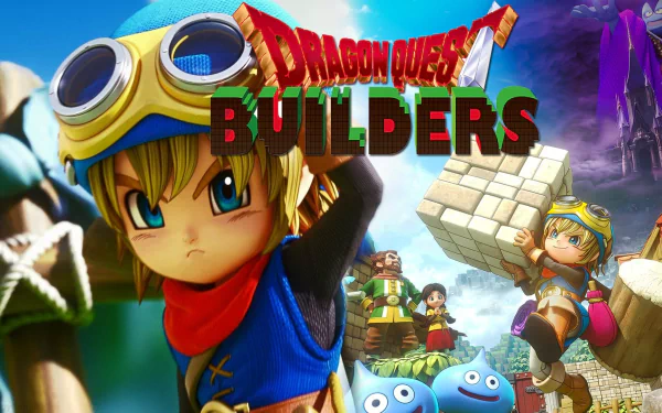 HD desktop wallpaper of Dragon Quest Builders featuring the game's characters and logo.