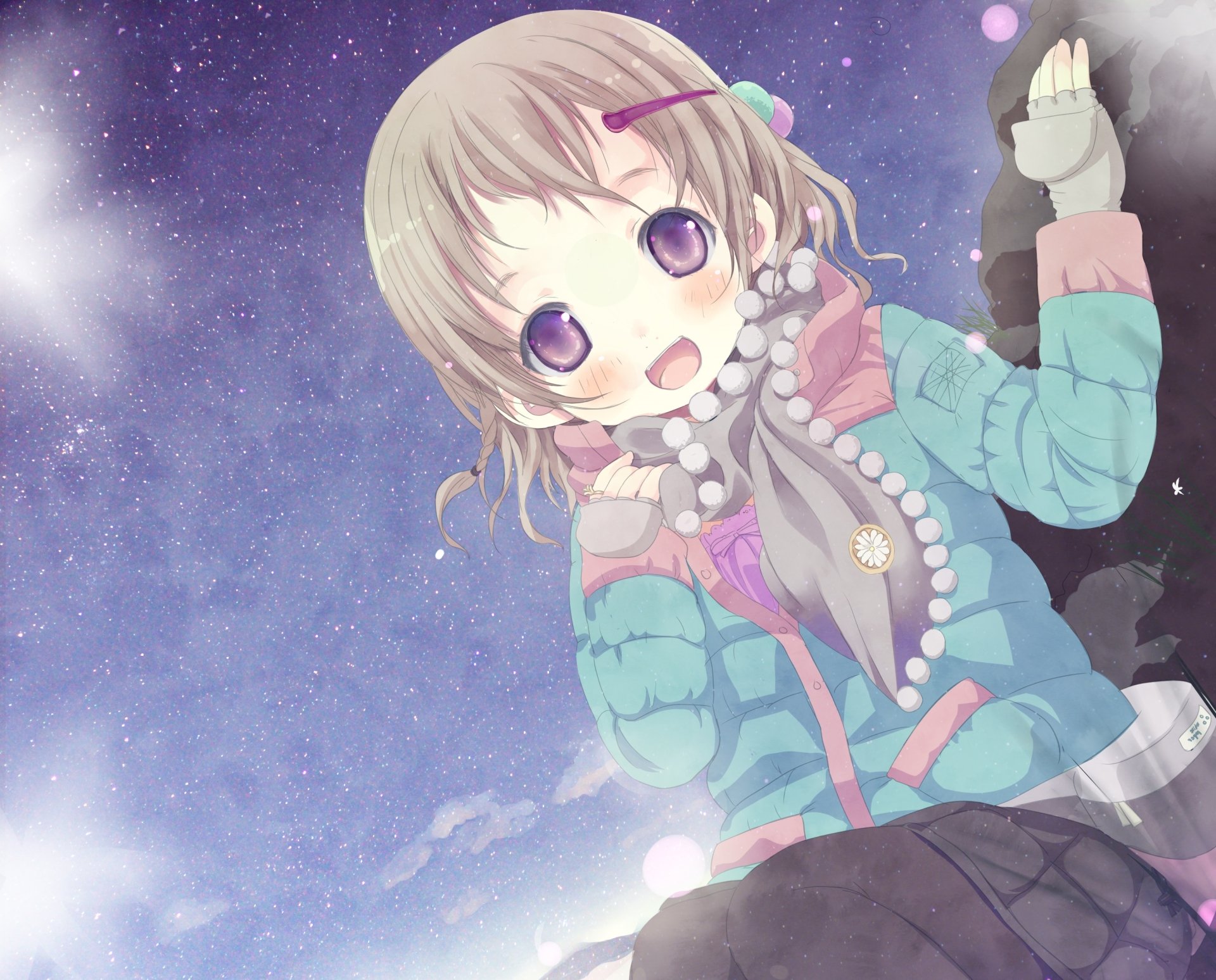 Download Star Blush Purple Eyes Glove Brown Hair Short Hair Smile Anime Original HD Wallpaper by Shiro (longlongtime)