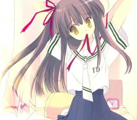 bow (Clothing) yellow eyes brown hair long hair Anime Original HD Desktop Wallpaper | Background Image