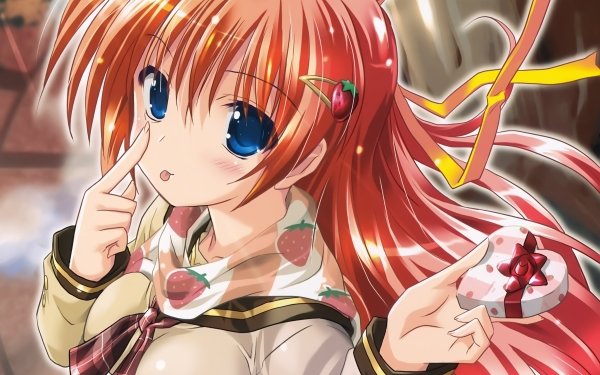 Anime Original Long Hair Orange Hair Blush Gift Strawberry Scarf Blue Eyes bow HD Wallpaper | Background Image