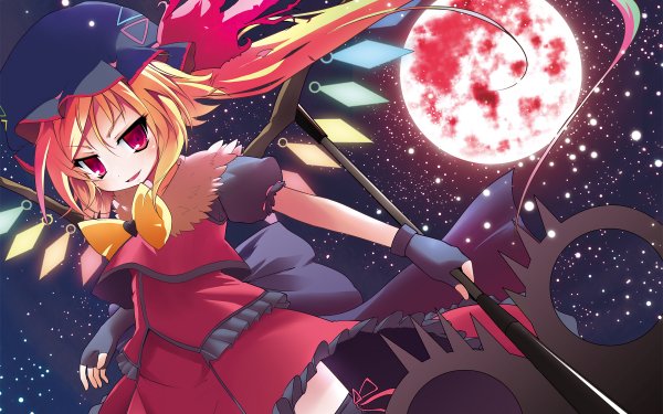 Anime Touhou Flandre Scarlet Wings Staff Moon Vampire HD Wallpaper | Background Image