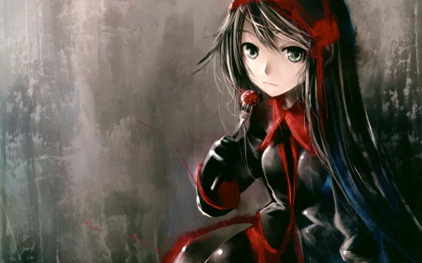 strawberry fork grey eyes black hair long hair Anime Original HD Desktop Wallpaper | Background Image