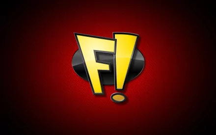 HD PC desktop wallpaper featuring the bold, yellow F! logo from the Freakazoid! TV show on a dark red background.