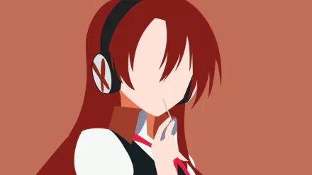 HD anime desktop wallpaper of Chelsea from Akame ga Kill!, featuring her red hair, headphones, and lollipop in a minimalist art style.
