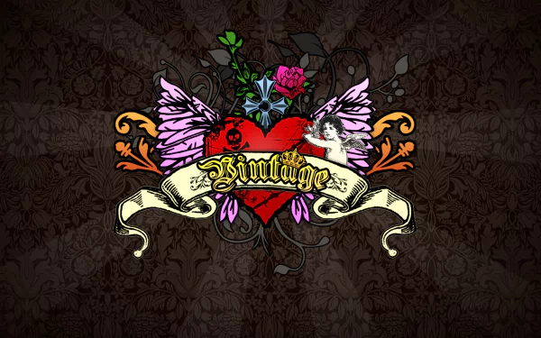 cherub cross flower wings red artistic heart HD Desktop Wallpaper | Background Image