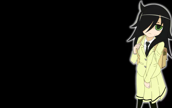 HD PC desktop wallpaper featuring Tomoko Kuroki from the anime Watamote, set against a plain black background.