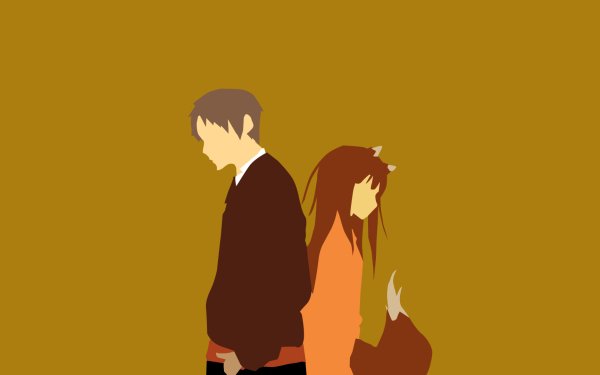 Anime Spice and Wolf Kraft Lawrence Holo Grey Hair Brown Hair Long Hair Animal Ears Tail Minimalist HD Wallpaper | Background Image