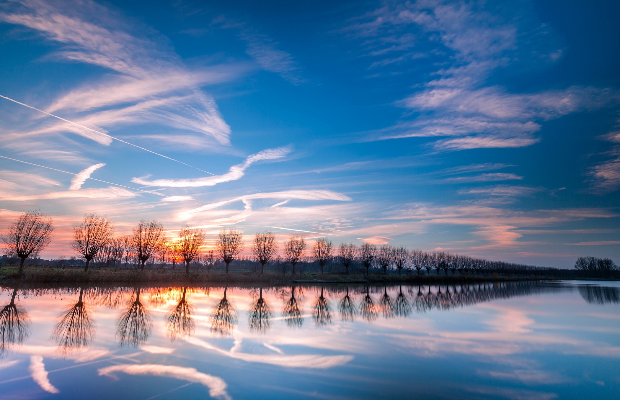 Download Tree-lined Reflection Sky Nature River HD Wallpaper