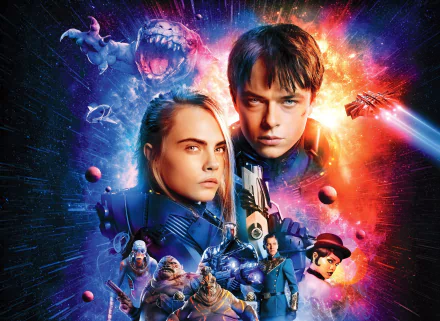 Dane DeHaan and Cara Delevingne star in this vibrant HD wallpaper from Valerian and the City of a Thousand Planets, featuring dynamic scenes and intriguing characters from the film.