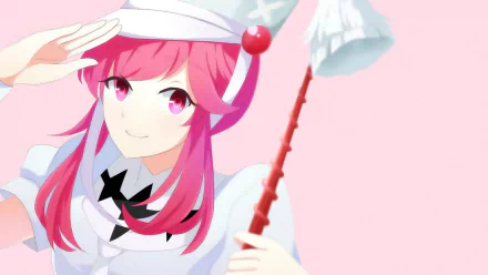 HD anime desktop wallpaper featuring Nonon Jakuzure from Kill La Kill with bright pink hair and a playful expression against a soft pink background.