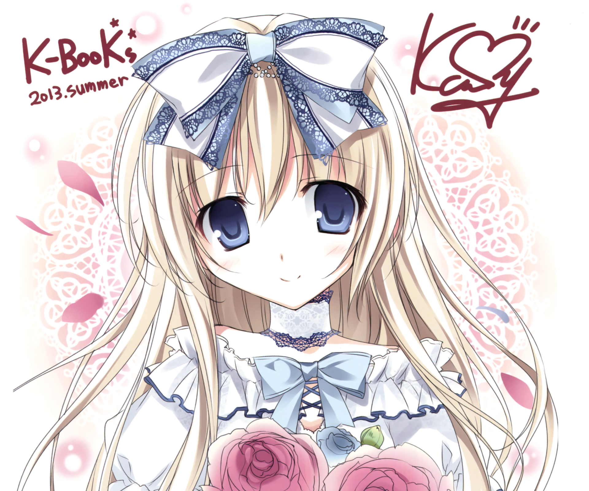 Download Petal Bow (Clothing) Blush Bouquet Smile Blue Eyes Blonde Long Hair Anime Original HD Wallpaper by Karory