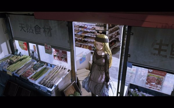 Anime Girl Blonde Market Night HD Wallpaper | Background Image