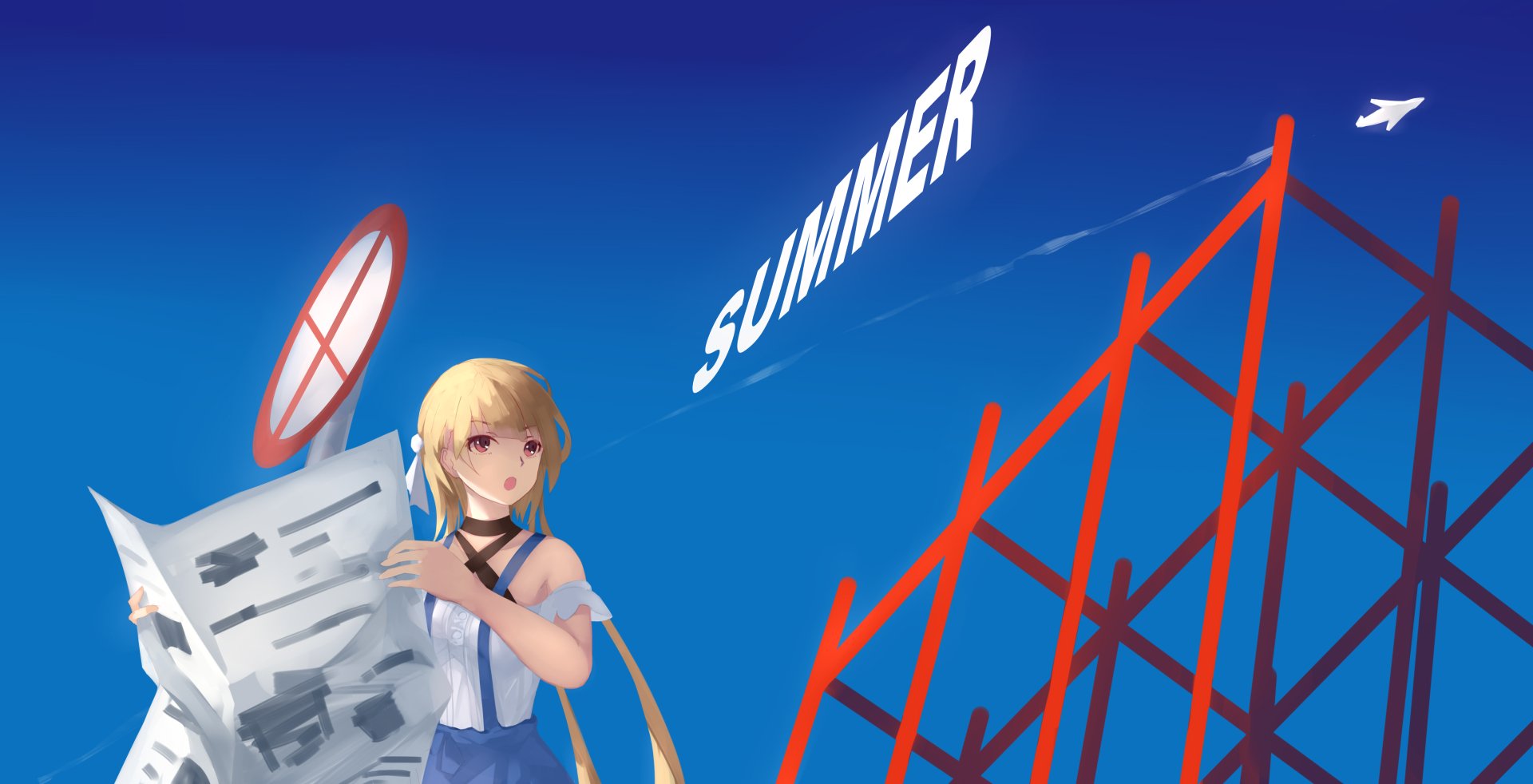 Download Airplane Blonde Anime Original 4k Ultra HD Wallpaper by .L.L