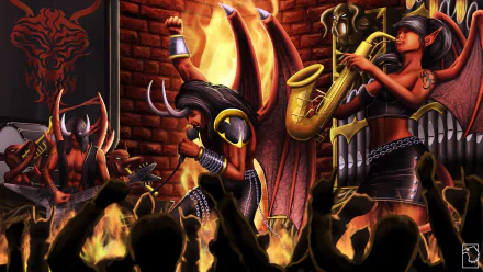band horns guitar wings saxophone instrument fantasy demon HD Desktop Wallpaper | Background Image