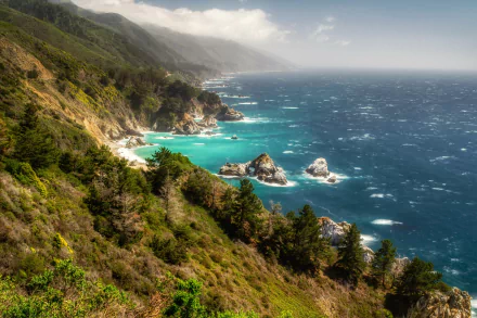 haze horizon big sur California seascape ocean nature coastline HD Desktop Wallpaper | Background Image