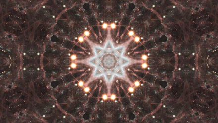 Abstract space mandala: a star-shaped, kaleidoscopic pattern of cosmic textures and glowing points — digital manipulation rendered as an HD PC desktop wallpaper background.