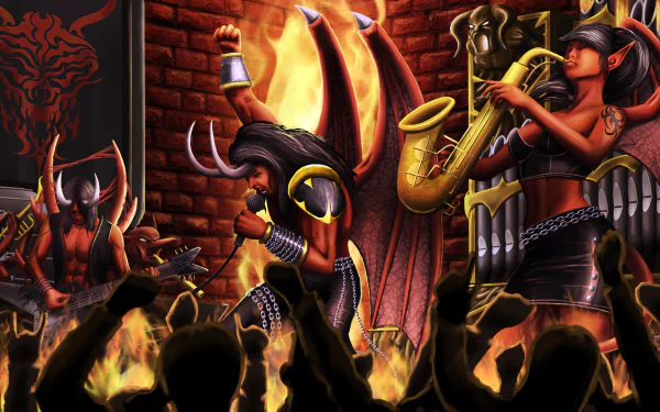 band horns guitar wings saxophone instrument fantasy demon HD Desktop Wallpaper | Background Image