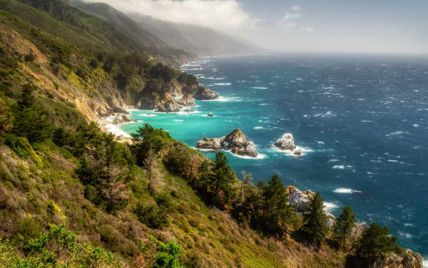 haze horizon big sur California seascape ocean nature coastline HD Desktop Wallpaper | Background Image
