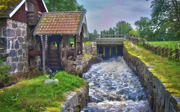 Man Made Watermill Stream Building HD Wallpaper | Background Image
