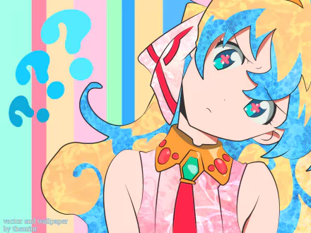 HD PC wallpaper featuring Nia Teppelin from the anime Tengen Toppa Gurren Lagann with vibrant colors and a whimsical, pastel-striped background.