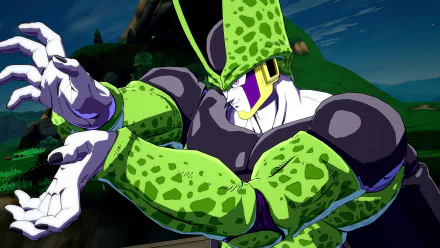 HD desktop wallpaper and background featuring Cell from Dragon Ball in a dynamic pose from the video game Dragon Ball FighterZ.