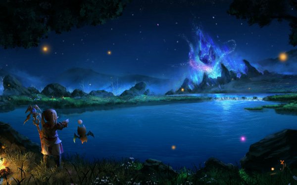Videospel Final Fantasy XIV Final Fantasy Licht Fantasie Campfire Meer Lucht Moogle Lalafell HD Wallpaper | Achtergrond