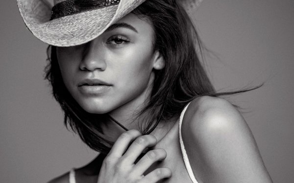Celebrity Zendaya Monochrome Black & White Hat HD Wallpaper | Background Image