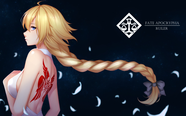 Anime Fate/Apocrypha Fate Series Ruler Jeanne d'Arc Fate/Grand Order Fate Tattoo Blonde Long Hair Braid Blue Eyes White Dress Dress HD Wallpaper | Background Image