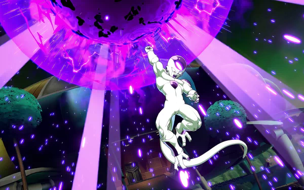 HD desktop wallpaper featuring Frieza from Dragon Ball FighterZ, showing the character in a powerful stance with a dramatic energy blast in the background.