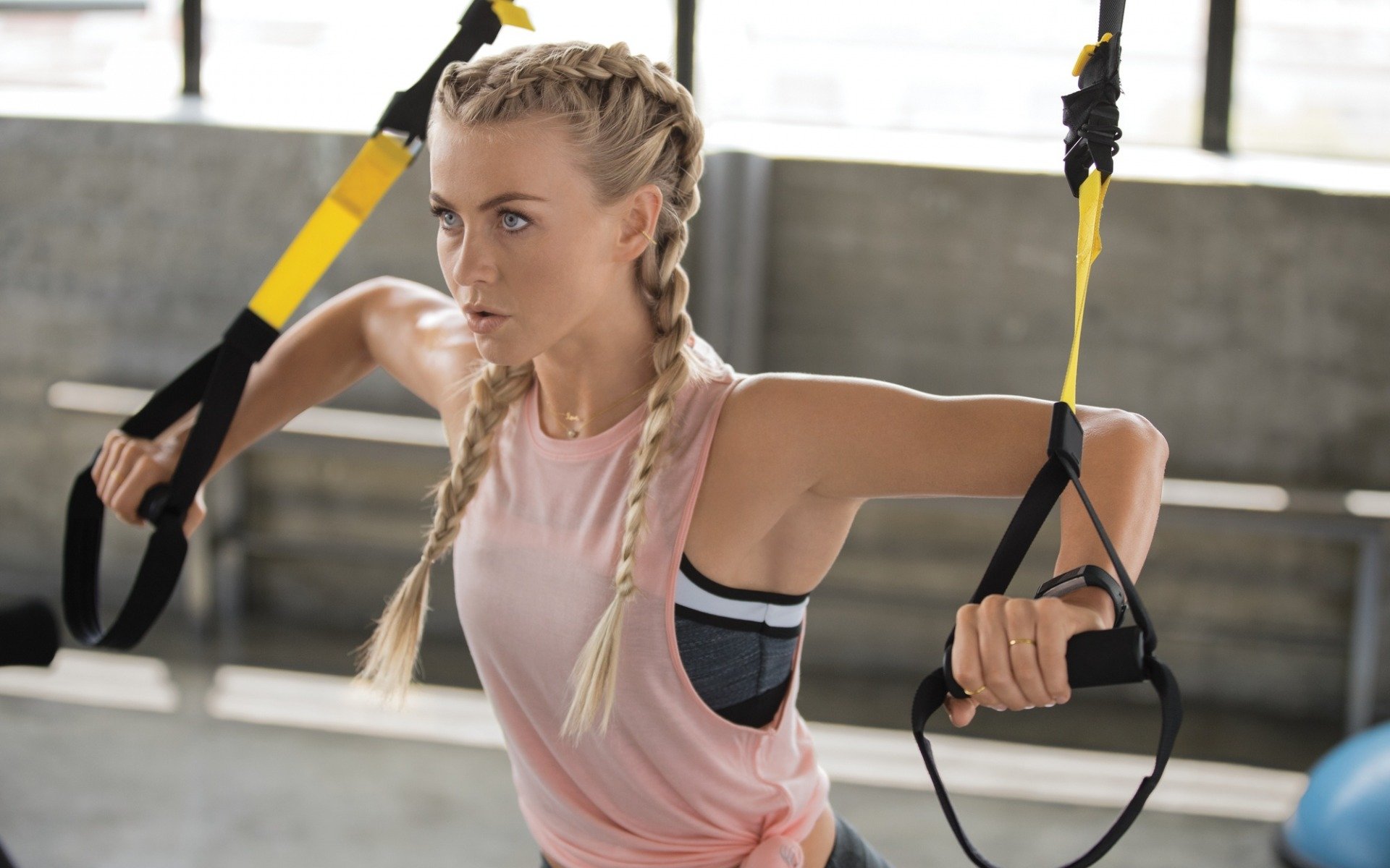 Blonde Fitness Star — Twin Braids And Blue Eyes Hd Wallpaper 