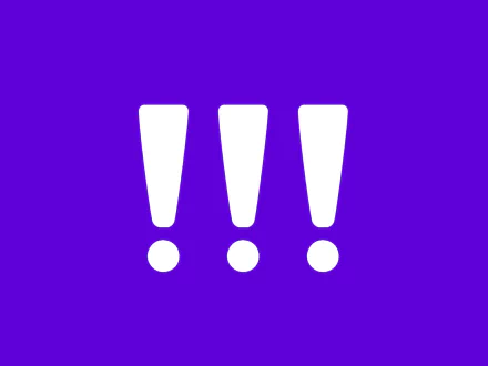 HD desktop wallpaper with three white exclamation points on a purple background, tagged with Yahoo.