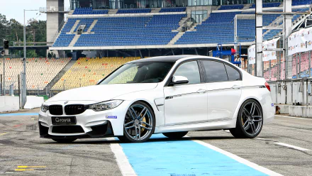 White G-Power tuned BMW 3 Series parked on a racetrack, showcased in sharp 4K Ultra HD as a sleek performance vehicle and desktop wallpaper background.