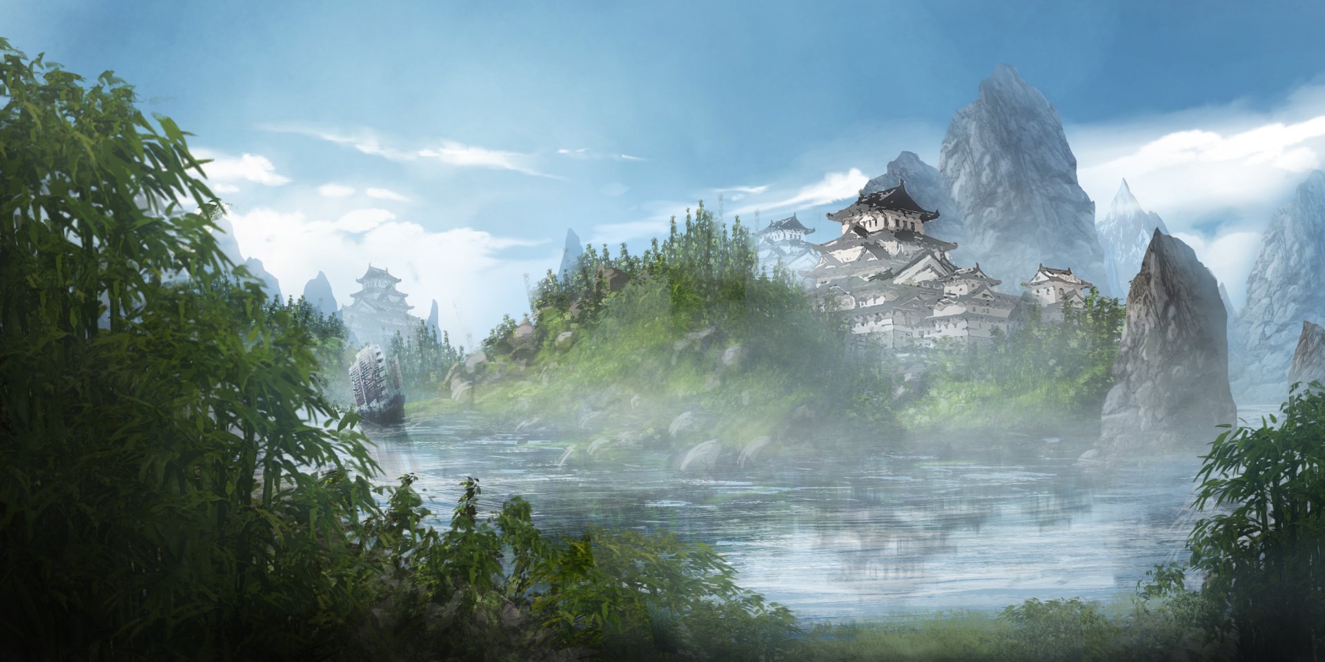 Fantasy Oriental River Castle HD Wallpaper by Max Suleimanov ...