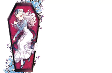 rose blush hat bow (Clothing) red eyes flower white hair long hair coffin Anime Original HD Desktop Wallpaper | Background Image