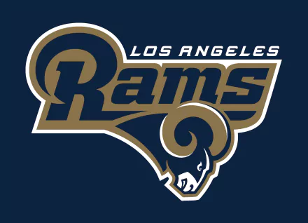 Los Angeles Rams gold-and-navy team logo with ram head on dark blue HD PC desktop wallpaper background, sports emblem centered.