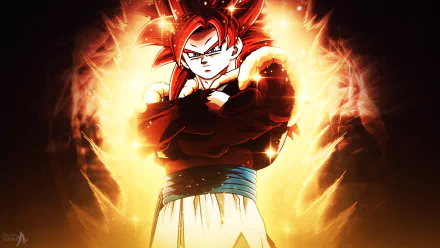 HD desktop wallpaper featuring an intense scene from Dragon Ball GT, showcasing a powerful character enveloped in glowing energy, set against a dramatic background.