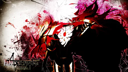 HD desktop wallpaper featuring Lancer of Red from the anime Fate/Apocrypha, showcasing the character with striking red and black colors and dynamic artistic elements.