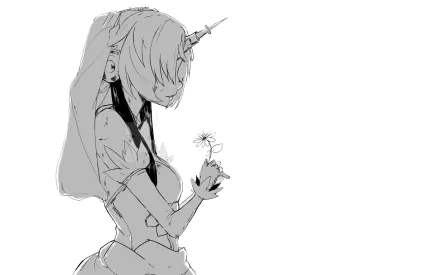 Black-and-white HD anime wallpaper featuring Berserker of Black from Fate/Apocrypha, depicting the character holding a small flower with a solemn expression.