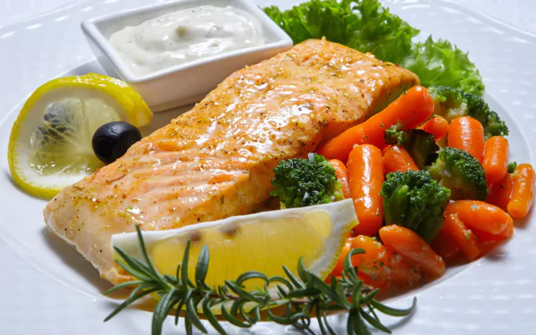 salmon vegetable meal seafood food fish HD Desktop Wallpaper | Background Image